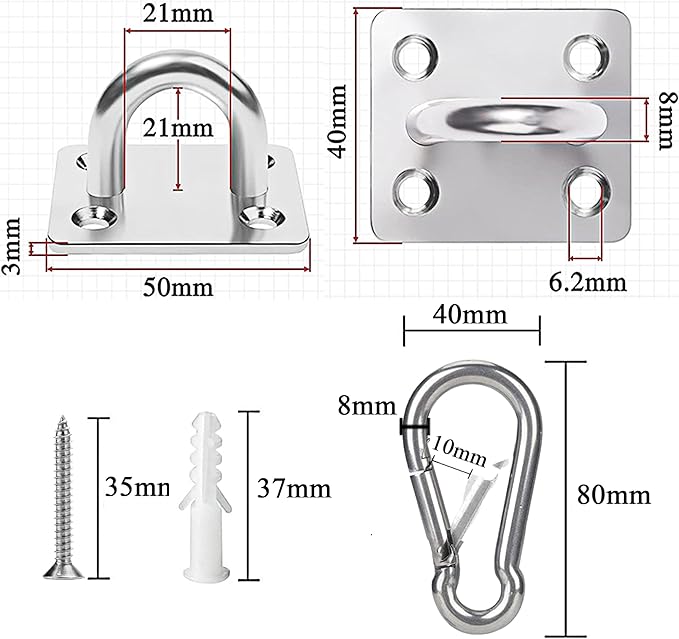 Dog Tie Out Mounted Wall Hook with Clip - Secure Dog Leash Parking Indoor&Outdoor, Stainless Steel Practical Lead Management for Small/Medium/Large Dogs Up to 500lbs (4pcs：silver, for 500lbs)