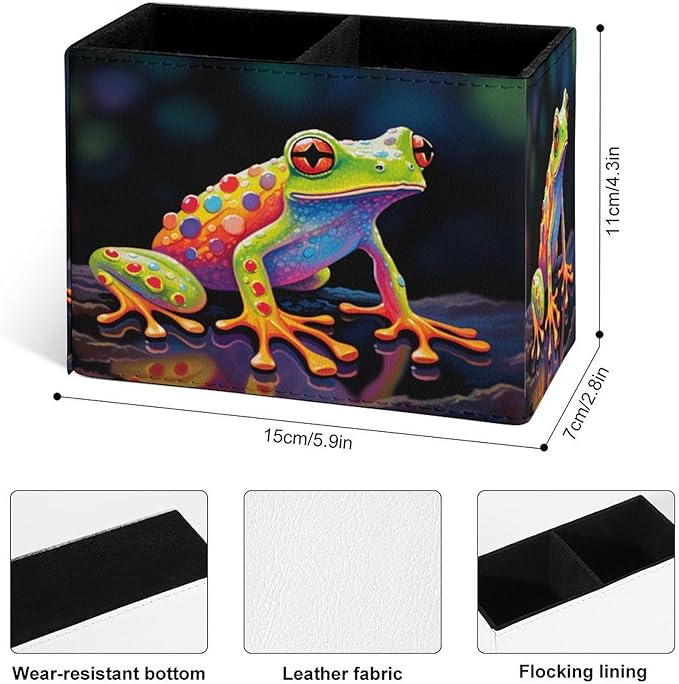Famame Colorful Frog Pencil Holder for Desk, Leather Desktop Container Pen Cup Storage Study Table Pen Organizer Makeup Brush Holder for Classroom Office Home