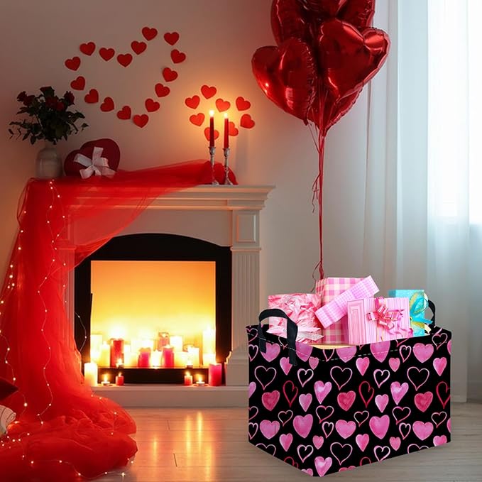 FXOCSHE Rectangular Valentine's Day Gift Basket,nursery basket,Girls gift baskets,kids toy storage Bin, Love Heart Room Decor for Home,Shelf Baskets(Attract love)