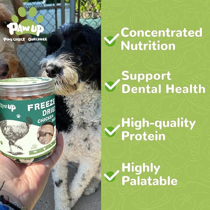 Freeze Dried Chicken Necks Dog Treats, Dog Food Toppers, Healthy Training Treats, Raw Single Ingredient, High Protein, 4.2 oz