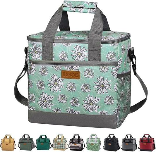 Iknoe Large Cooler Bag Collapsible 24 Can Insulated Bags Leakproof Lunch Cooler Tote with Multi-Pockets for Adult Insulated Thermal Bag for Beach, Picnic, Office Work(Daisy)