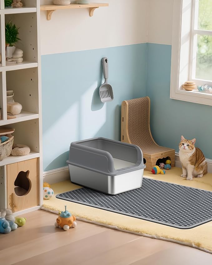 35" x 30" Cat Litter Mats (2-Pack) - Ultra-Large Litter Box Mats with Double Layers, Urine-Proof and Non-Slip Litter Trapping Mats, Easy to Clean Kitty Litter Mats for Floor, Scatter Control, Grey