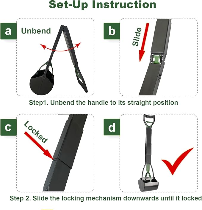 32'' Pooper Scooper for Large Small Dogs Heavy Duty, Long Handle Poop Scoop for Yard, Grass, Gravel, Dog Poop Grabber with High Strength Material and Durable Spring（Dark Green）