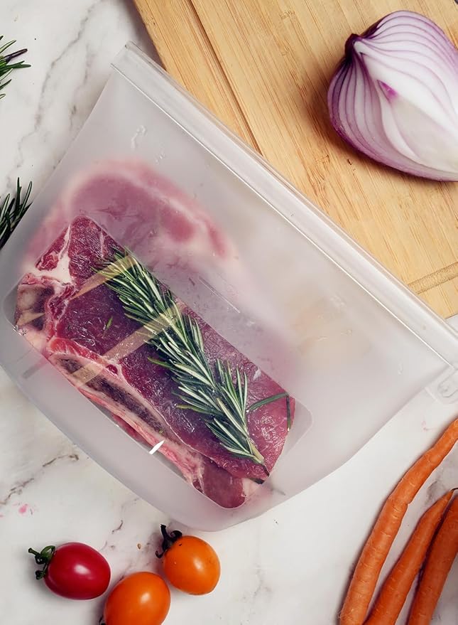 Reusable Silicone Food Storage Bags 4 Pack with 1 Snack, 2 Sandwich and 1 Half Gallon Bags, Multi-Use & Sous Vide Stand-Up Pouches for Soup and Leftovers, Microwave, Dishwasher and Freezer Safe