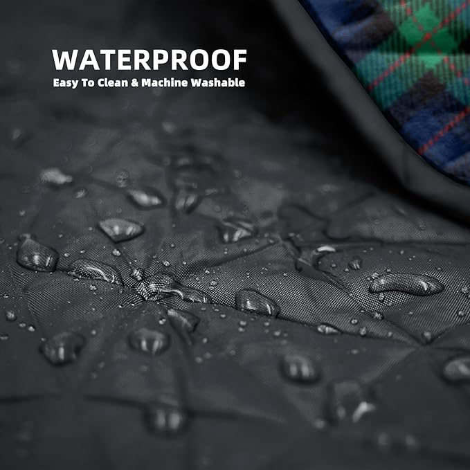 KawaGebo Kamp Outdoor Waterproof Blanket, Foldable Fleece Stadium Blanket for Outdoor Sports Event, Camping, Car, Pet, Picnics - Windproof, Wearable, Machine Washable 80" x 58" (Green Check)