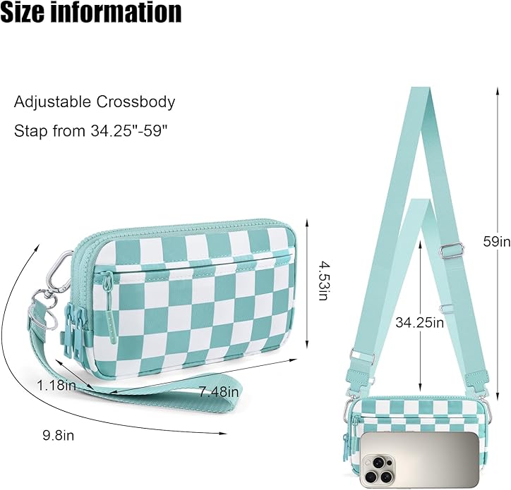 Checkered WristleWallets for Women, RFID Wallet Crossbody with 4 Zippers, Credit Card Holder Cell Phone Organizer