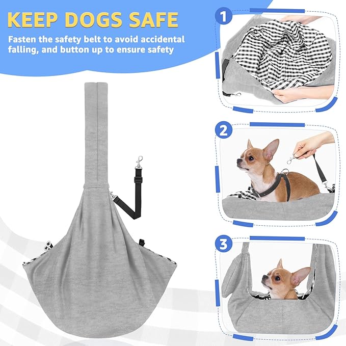 SlowTon Dog Carrier Sling - Thick Padded Shoulder Strap Adjustable Dog Carriers for Small Dogs, Puppy Carrier Purse for Pet Cat with Front Zipper Pocket Safety Belt Machine Washable (GY, L)