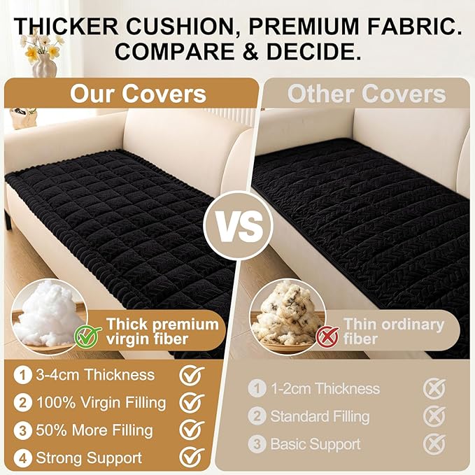 Smiry Non Slip Couch Covers for Dogs, Fuzzy Pet Couch Covers for 2-3 Cushion Sofa Pet Friendly, Soft Sofa Slipcovers Cushion Furniture Protector Washable (Black, 43" x 63")