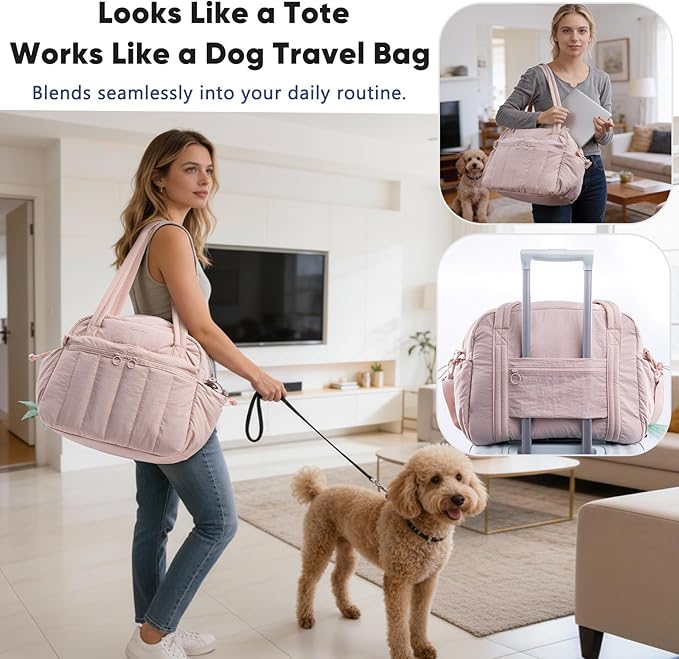 Dog Travel Bag for Supplies, Airline Approved Pet Travel Organizer with 2 Food Containers & Collapsible Bowls, Large Capacity Dogs Tote Bag for Weekend, Stylish Dog Mom Gift for Pet Lovers