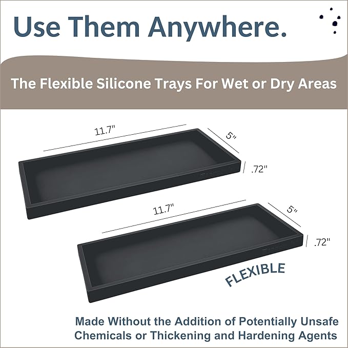 Spacewiser Countertop and Vanity Tray - 2 PC Large 11.7" Silicone Bathroom Trays, Counter Organizer, Dish Soap Sponge Holder Kitchen Sink Tray Organizer, Sink Caddy Toothbrush Key Kitchen Soap Trays