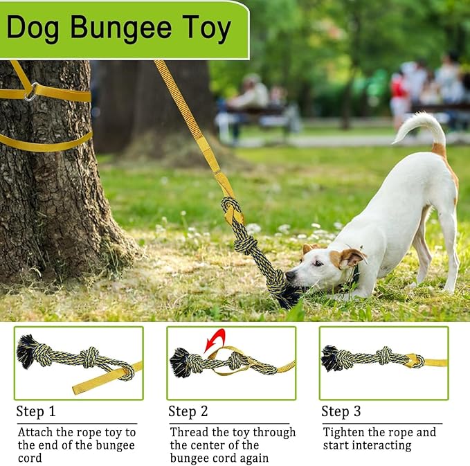 SYOOY Dog Bungee Tug Toy Hanging from Tree,Outdoor Tug of War Interactive Tether Dog Rope with Chew Lure for Small Medium Large Dogs (Yellow)