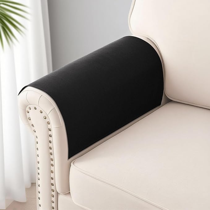 SPWIY Couch Arm Covers Linen Chair Arm Covers Washable Recliner Armrest Cover for Pets Stain Resistant & Anti-Scratch Furniture Protector for Sofa, 2 Pcs, 20" W x 24" L，Black