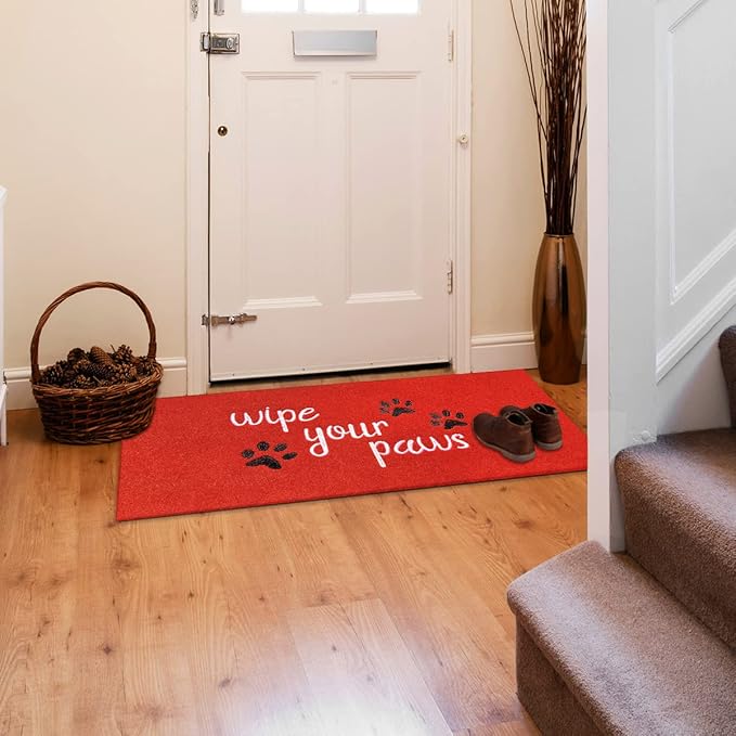 Welcome Door Mats for Home Entrance Funny Doo rmats Wipe Your Paws Mat Welcome Mats for Front Door Non Slip Rubber Mat for Dog Doormat 18X47'' Red