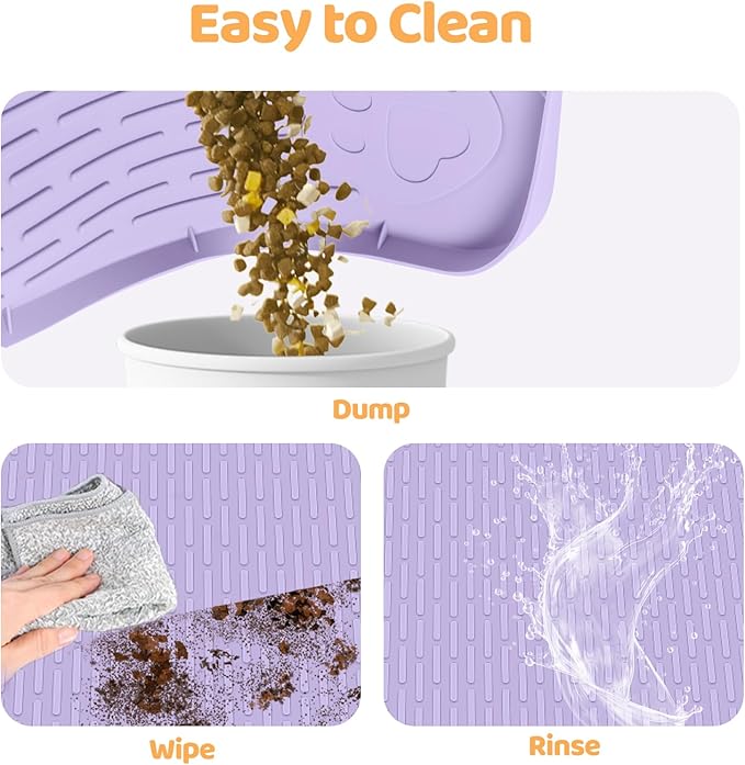 Bartuke Cat Food Mat, 40" x 28" Extra Large Silicone Pet Feeding Mat with Raised Edge Pet Placemat for Food and Water Bowl Non-Slip, Easy to Clean, Floor Protection (Purple)