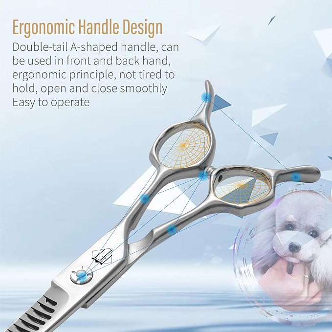 Dog Grooming Scissors: Pet Shears Made Of Japanese 440C Advanced Stainless Steel Professional Grooming Scissors for Dogs Cats and Other Pets (A Curved Chunker, 7.0 inch)