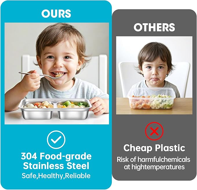4 Pack Stainless Steel Snack Containers Reusable, Grab and Go 2 Compartment Food Storage Meal Prep Containers with Lids Stackable for Travel Camping School Lunch, Gifts for Gym Home Cooks