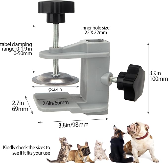 Dog Metal Grooming Table Arms Clamp, Heavy Duty Aluminium Alloy Pet Hair Cut Holder Adjustable H Bar Clamp Fixture Fixation(Clamping Range:0.2~1.9 in)(Inner Dia 22 * 22mm)