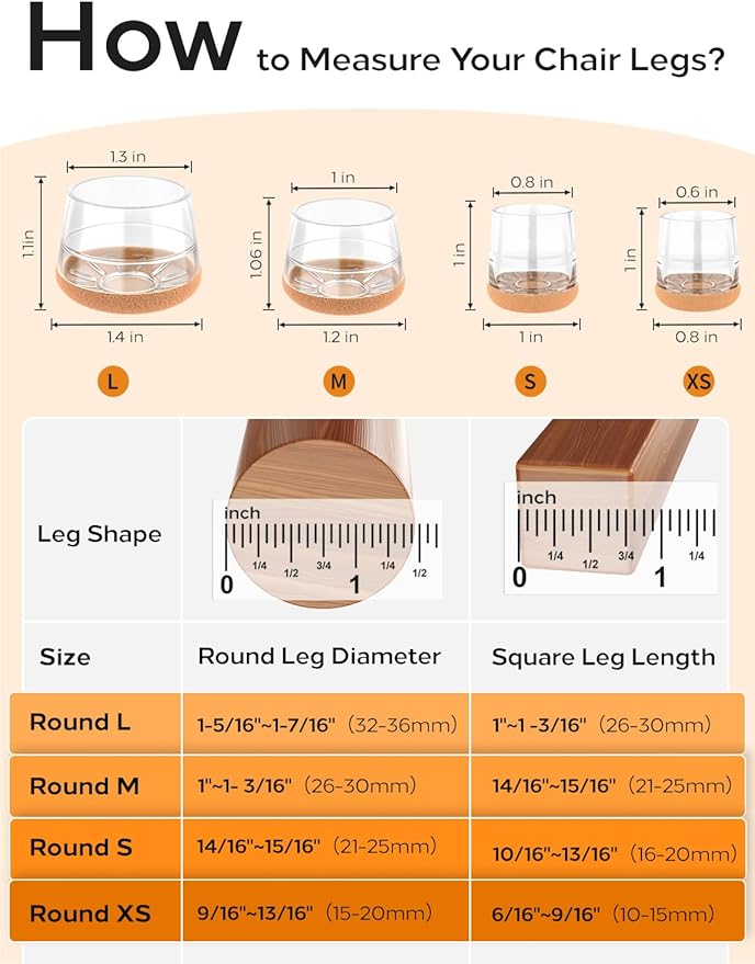 24-Pack Silicone Chair Leg Floor Protectors for Hardwood Floors -Felt Furniture Pads, Rubber Chair Leg Covers/Caps - No Noise & Scratch-Proof - Round Large (Fits 1 5/16"-1 7/16" / 32-36mm), Clear