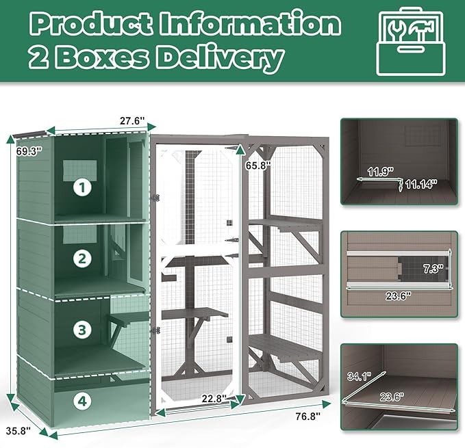 154" L Extra Large Catio Outdoor Cat Enclosure, Weatherproof Walk-in Catio Cat Patio Attached Window for Multiple Cats, Semi-Enclosed Kitty Enclosure Outside with 6 Platforms