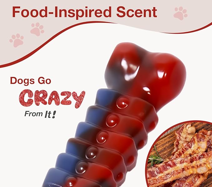 ZeLing HTL Tough Dog Toys for Aggressive Chewers - Indestructible Chew Toy Bone for Medium & Large Breeds, Keeps Dogs Busy & Cleans Teeth - Bacon Flavored