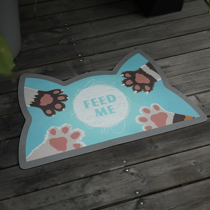 Le couranT Cat Food Plastic Placemat for Dog Food, Feeding Mat, Dog Cat Bowl,Non-Slip Super Absorbent,Quick Dry, Accessories Pet Supplies.Backing Pet mat for Messy Drinkers. Cat Heads-16x24 in