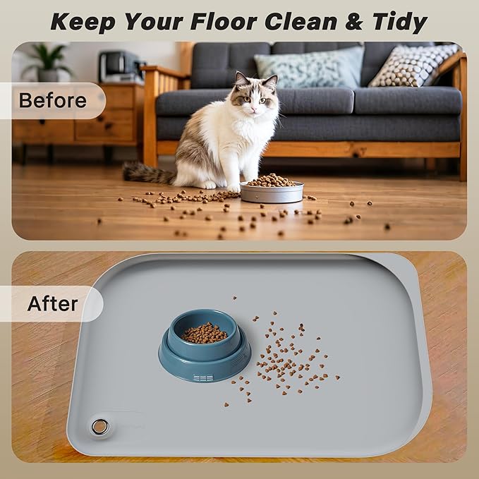 Dog & Cat Mat for Food and Water - Nityers Dog Food Mat for Floors Waterproof with Pocket, High Raised Edges, Thicker BPA Free Silicone, Pet Feeding mat for Bowl, Automatic pet Feeder, Water Fountain