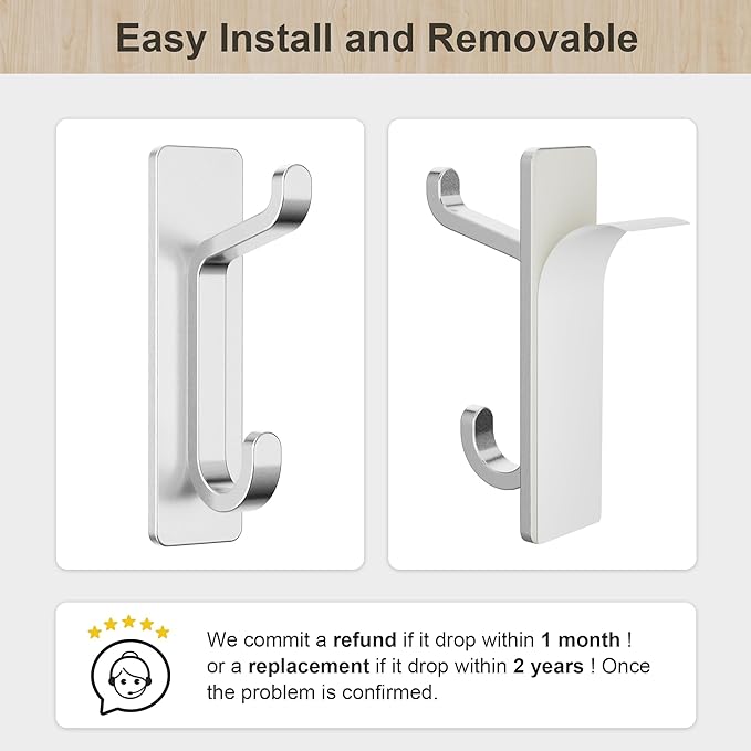 pickpiff Wall Hooks for Coat and Towel: 13LB Adhesive Door Hanger Stick on, Silver 6 Pack
