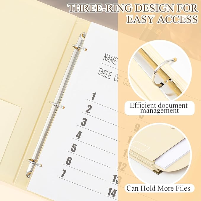Marspark 3 Rings Important Document Organizer with Labels, Family Document Organizer Binder, Expanding File Folder for Important Papers, Letters, Birth Certificates, Photos, Passports(Yellow)