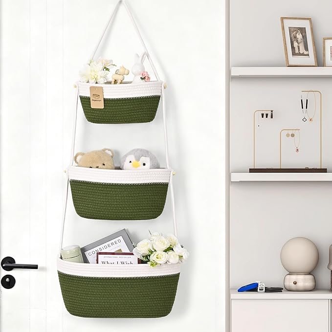 Hanging Storage Baskets, Over The Door Basket, Cotton Wall Baskets Storage, Hanging Door Basket with 4 Hooks