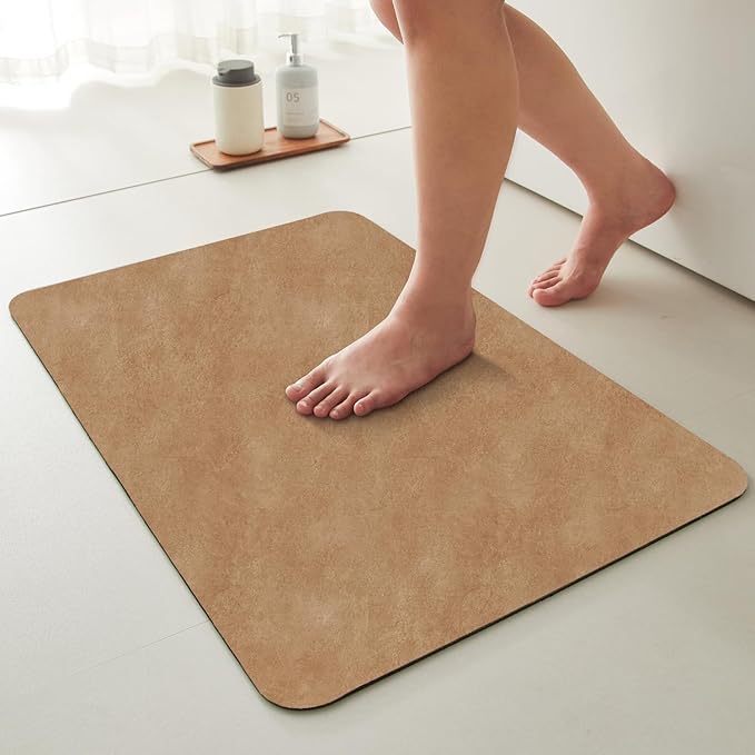 Bathroom Mat Quick Dry, Bathroom Rugs Non Slip Washable Thin Absorbent Bath Mat Fits Under Door Bathroom Floor Mat Perfect for Bath, Shower, or Sink 24"x48" Camel