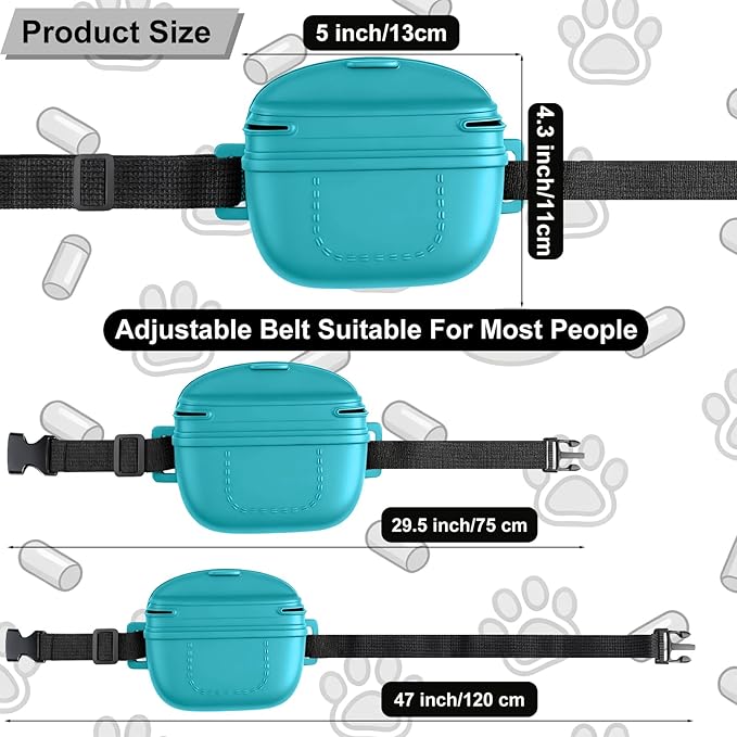 Upgraded Dog Treat Pouch, Stronger Magnetic Closure to Prevent Spilling, 1.7 Cup Silicone Fanny Pack with Waist Belt for Dog Training Walking(Blue)