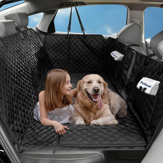 KingCamp Dog Car Seat Cover for Back Seat, Waterproof Scratch Proof Dog Hammock with Hard Bottom 600D Heavy Duty Nonslip Durable Seat Protector with Mesh Visual Window for Cars, SUVs & Trucks