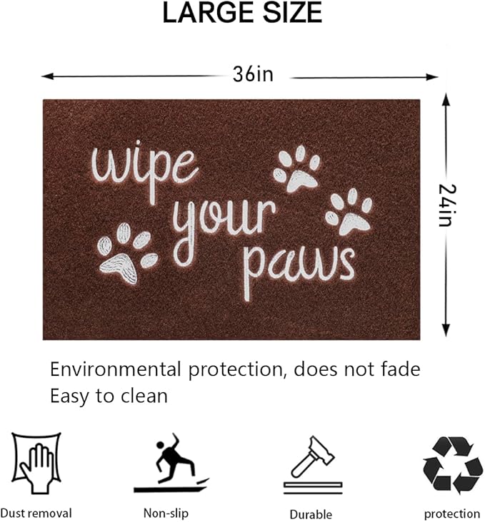 Large Front Door Mat, 24X36 Welcome Door Mats for Entrance Doormat Floor Mat, Durable Non Slip Rubber Entryway Door Mat, Wipe Your Paws Funny Mat for Front Door Doormat