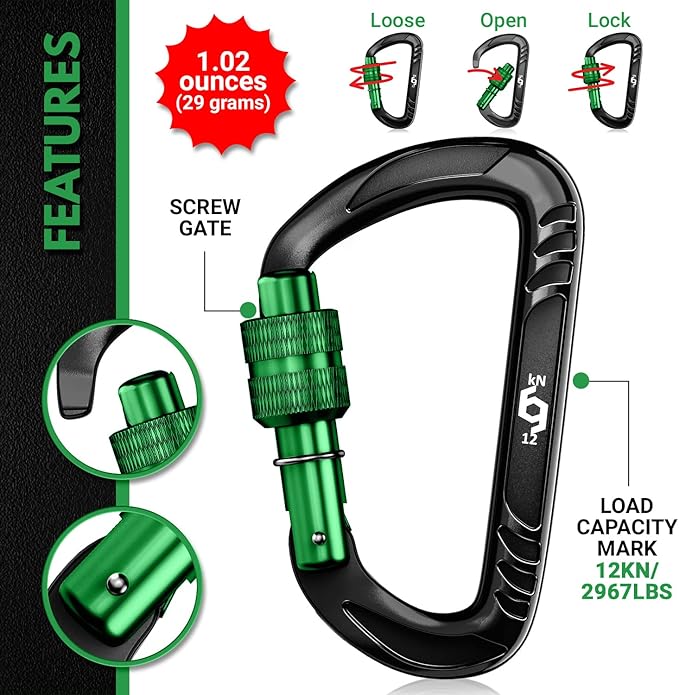 12kN (2697 lbs) Heavy Duty Carabiner Clips, for Securing Pets, Outdoor, Camping, Hiking, Hammock, Dog Leash Harness, Keychains