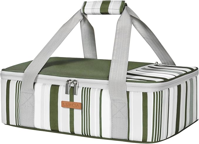 Lifewit LUNCIA Insulated Casserole Carrier for Hot or Cold Food, Lasagna Lugger Tote for Potluck Parties/Picnic/Cookouts, Fits 9"×13" Baking Dish, Dark Green