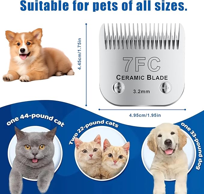 colorski 7FC# Detachable Pet Dog Grooming Clipper Ceramic Blade,Compatible with Andis Size 7FC Cut Length 1/8”(3.2mm),Compatible with andis/wahl/Oster Dog Clippers 2PCS