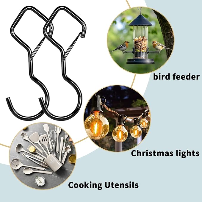 Heavy Duty S Hooks for Hanging with Lock, 4.72 Inch Metal Screw Hooks for Plants, Kitchen Utensils, Bags, Towels, and Outdoor Storage, Plant Hangers and Hanging Hooks (Black, 10 pcs)