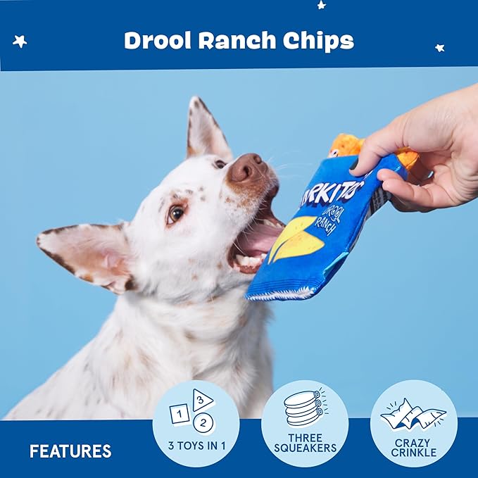 BARK Drool Ranch Chips Holiday Plush Dog Toy | Squeaky Fun for Medium Dogs
