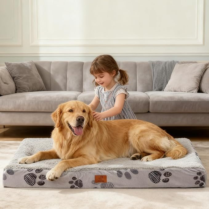 Waterproof Orthopedic Dog Bed for Extra Large Dogs 41x27x4 Inch - Egg Crate Foam Pet Crate Bed with Removable Washable Cover, Plush Top Anti-Slip Bed Mat, Light Grey