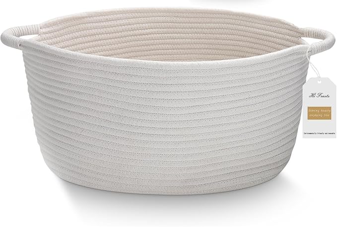 Medium Rope Basket with Handles, Medium Bohe Storage Basket, 17 "L x 12.5" W x 8.5 "H, Home Decor Organizer for Towels,toys, Books & Magazines