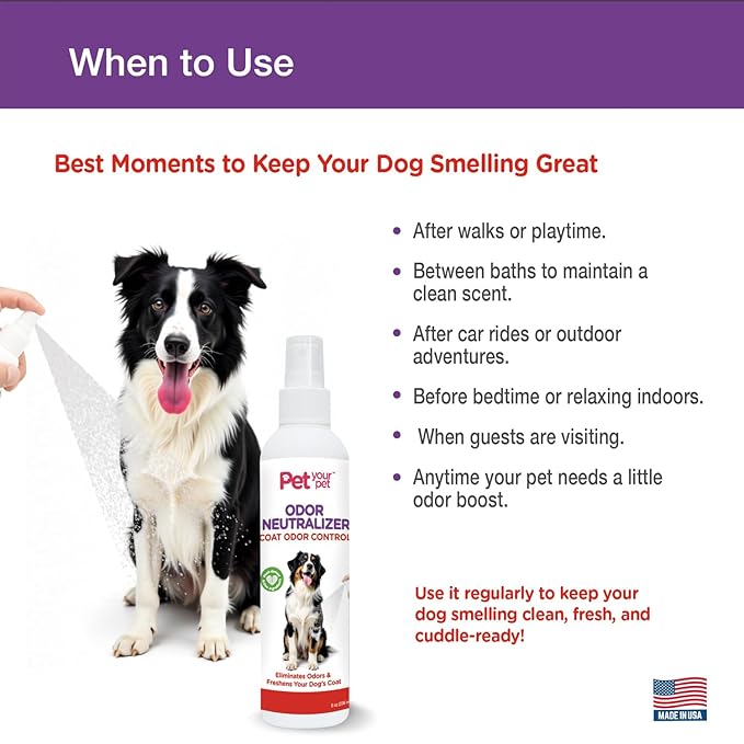 Odor Neutralizer Spray for Dogs 4oz, Non-Toxic Deodorizer with Aloe Vera & Apple Cider Vinegar, Made in USA, Freshens Coat & Eliminates Odors
