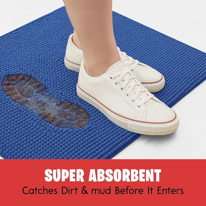 MudGuard Mat™ Dog Door Mat for Muddy Paws, Super Absorbent Microfiber, Non-Slip Indoor Mat, Quick Dry Chenille Mud Mat for Dogs & Entryway, Washable, Navy Blue 36" x 60"
