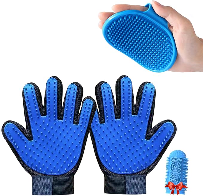 Pet Grooming Set with Dog Washing Gloves for Bathing, Dog Bath Brush and Silicone Dog Toothbrush, Pet Grooming Gloves for Dogs, Cats and Horses with 185 Silicone Tips