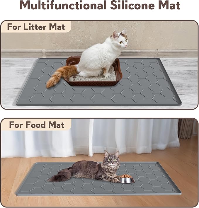 Garoopion Cat Litter Box Mat, Large 34" X 22" Cat Litter Mat, Waterproof Silicone Pad for Floor, Dark Gray