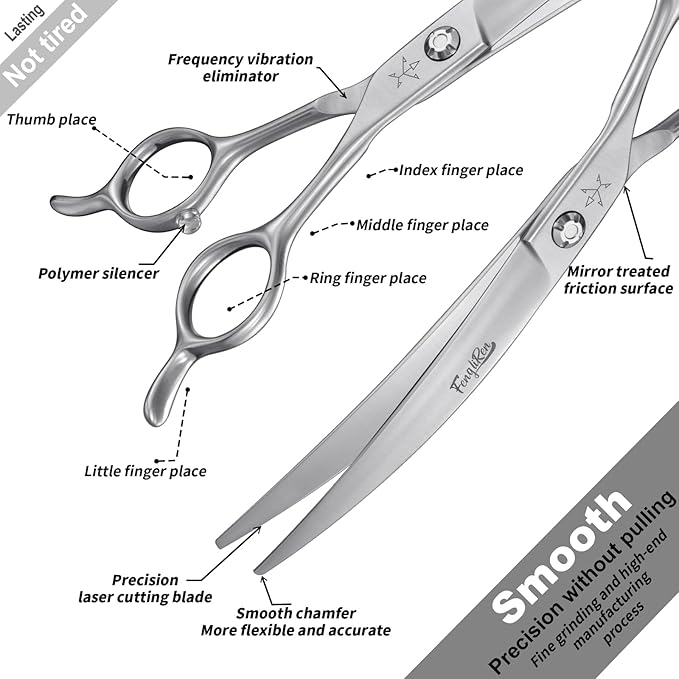 High-end Professional Dog Grooming Curved Scissors Pet Curved Shears 7.5 Inches Extremely Very Sharp Made Of Stainless Steel Alloy By Hand For Dog Cat Groomer