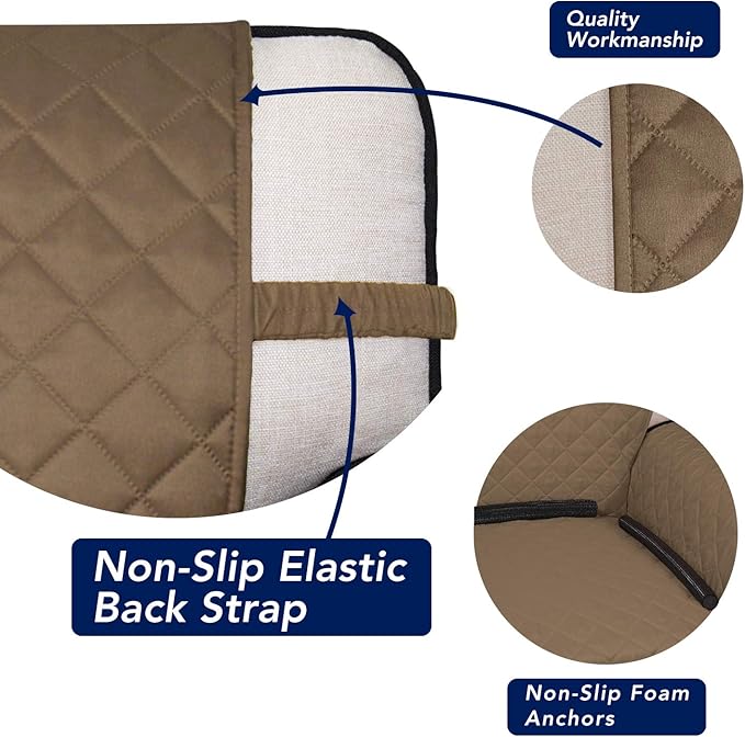 PureFit Reversible Quilted Sofa Cover, Water Resistant Slipcover Furniture Protector, Washable Couch Cover with Non Slip and Elastic Straps for Kids, Dogs, Pets (Sofa, Camel/Ivory)