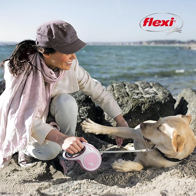 FLEXI New Comfort Retractable Dog Leash (Tape), Ergonomic, Durable and Tangle Free Pet Walking Leash for Dogs Up to 33 lbs, 16 ft, Small, Pink/Rose