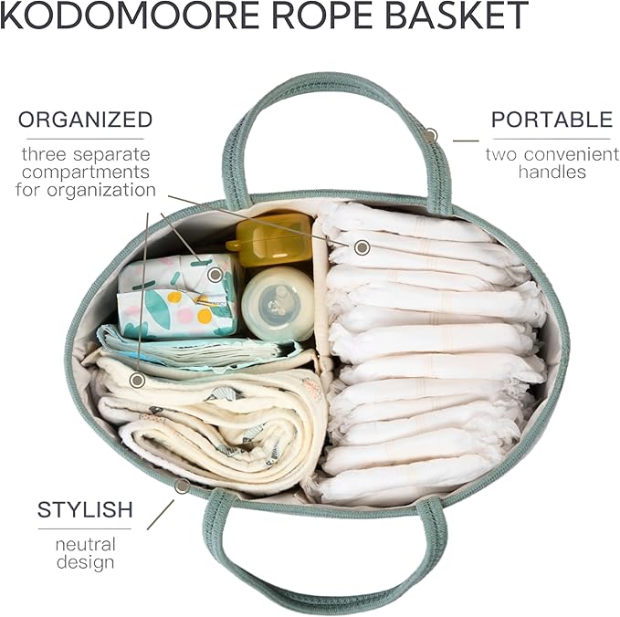 Diaper Caddy Organizer, Empty Gift Basket for Newborn Essentials, Baby Storage Basket, Stylish Gift Bag for Baby Shower, Boys and Girls - Large, Sage Green