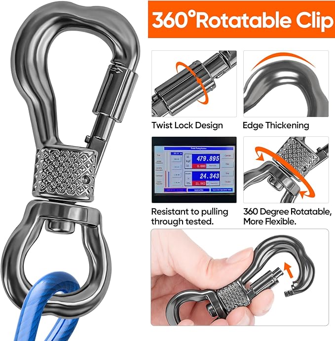 Tresbro 30FT Reflective Tie Out Cable for Dogs Up to 250 Pounds, Steel Wire Lead Leash Cable with Stainless Rotatable Clip, Lightweight and Enduring, Dog Lead Chains for Outside,Yard,Camping, Blue