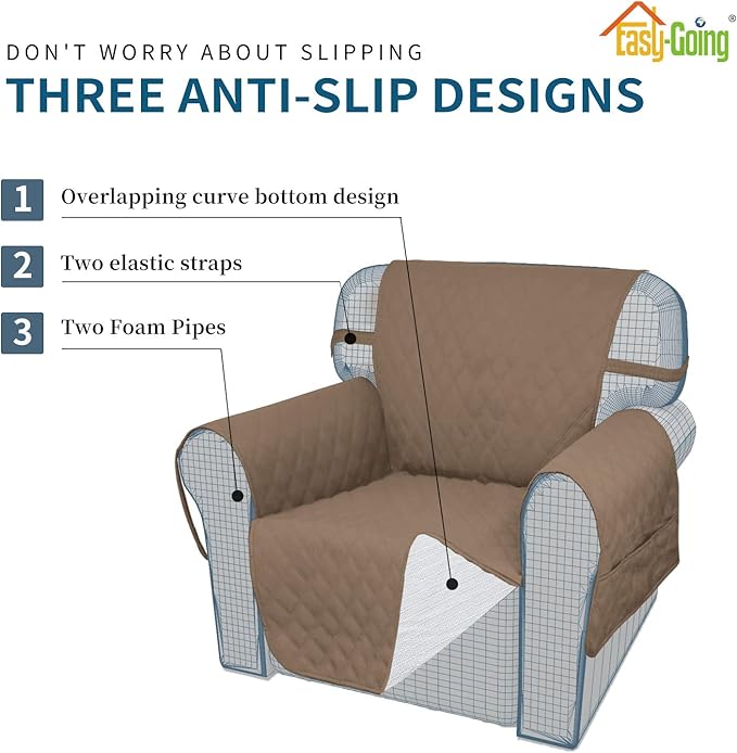 Easy-Going Sofa Slipcover Chair Cover Waterproof Couch Cover Washable Sofa Cover Non-Slip Fabric Furniture Protector with Pocket for Pets Covers Pets Kids Children Dog Cat (Chair, Camel)
